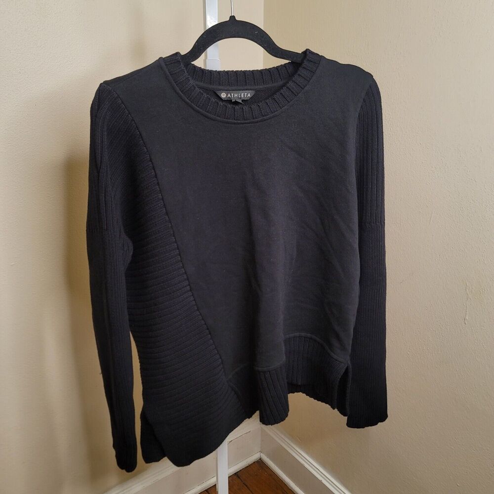 Athleta Bayridge Women's Size XS Asymmetrical Sweater Black Chunky Knit Accents